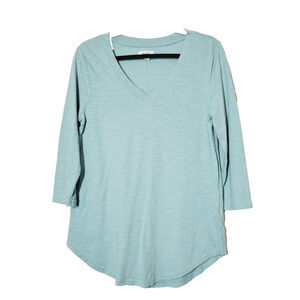 PACT Womens Small Top Pullover Organic Cotton V-neck Green Long Sleeve Tunic‎
